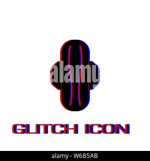 Sanitary towel woman hygiene protection napkin icon flat. Simple pictogram - Glitch effect. Vector illustration symbol Stock Vector