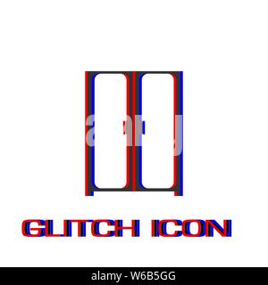Cupboard wardrobe icon flat. Simple pictogram - Glitch effect. Vector illustration symbol Stock Vector