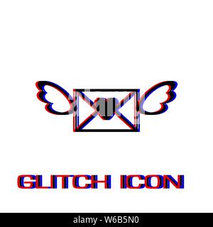 Love letter icon flat. Simple pictogram - Glitch effect. Vector illustration symbol Stock Vector