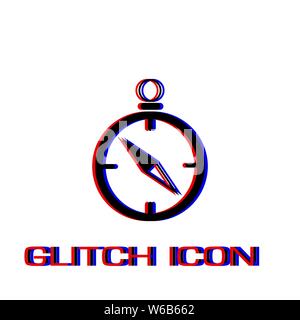 Compass icon flat. Simple pictogram - Glitch effect. Vector illustration symbol Stock Vector
