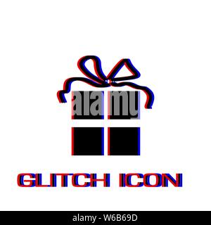 Gift icon flat. Simple pictogram - Glitch effect. Vector illustration symbol Stock Vector