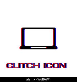 Laptop icon flat. Simple pictogram - Glitch effect. Vector illustration symbol Stock Vector