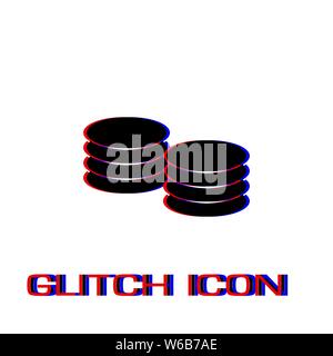 Penny icon flat. Simple pictogram - Glitch effect. Vector illustration symbol Stock Vector