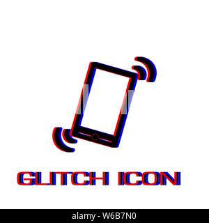 Smart phone in silent mode icon flat. Simple pictogram - Glitch effect. Vector illustration symbol Stock Vector