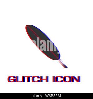 Feather icon flat. Simple pictogram - Glitch effect. Vector illustration symbol Stock Vector