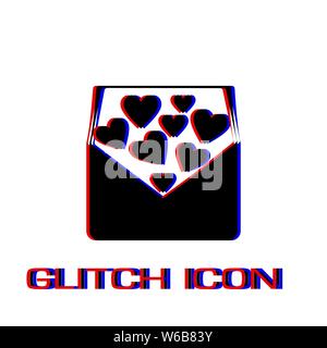 love letter icon flat. Simple pictogram - Glitch effect. Vector illustration symbol Stock Vector