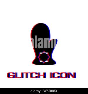 Mitten icon flat. Simple pictogram - Glitch effect. Vector illustration symbol Stock Vector