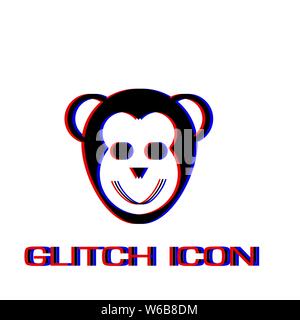 Monkey head icon flat. Simple pictogram - Glitch effect. Vector illustration symbol Stock Vector