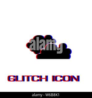 Clouds icon flat. Simple pictogram - Glitch effect. Vector illustration symbol Stock Vector
