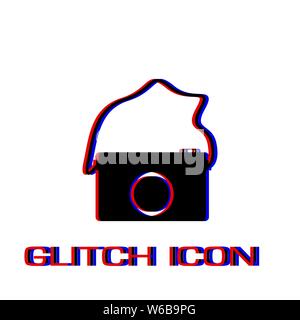 Camera icon flat. Simple pictogram - Glitch effect. Vector illustration symbol Stock Vector