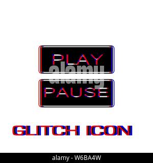 Play and pause button icon flat. Simple pictogram - Glitch effect. Vector illustration symbol Stock Vector
