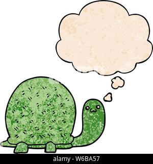 cute cartoon turtle with thought bubble in grunge texture style Stock Vector