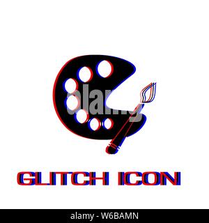 Paint brush with palette icon flat. Simple pictogram - Glitch effect. Vector illustration symbol Stock Vector