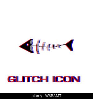 Fish skeleton icon flat. Simple pictogram - Glitch effect. Vector illustration symbol Stock Vector