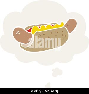cartoon hot dog with thought bubble in retro style Stock Vector