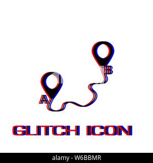 Map GPS icon flat. Simple pictogram - Glitch effect. Vector illustration symbol Stock Vector
