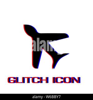 Aircraft icon flat. Simple pictogram - Glitch effect. Vector illustration symbol Stock Vector