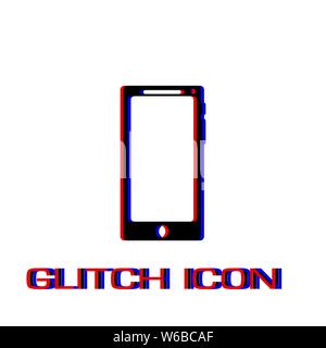 Smartfon icon flat. Simple pictogram - Glitch effect. Vector illustration symbol Stock Vector