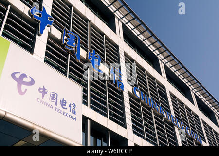 --FILE--View of a branch of China Telecom in Dalian city, northeast China's Liaoning province, 20 January 2018.   China Telecommunications Corp unveil Stock Photo