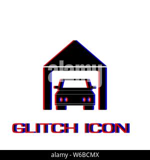 Car garage icon flat. Simple pictogram - Glitch effect. Vector illustration symbol Stock Vector