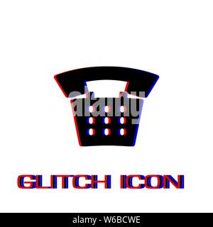Old phone icon flat. Simple pictogram - Glitch effect. Vector illustration symbol Stock Vector