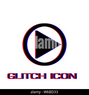 Play button icon flat. Simple pictogram - Glitch effect. Vector illustration symbol Stock Vector