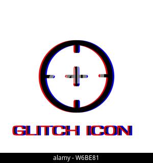 Aim icon flat. Simple pictogram - Glitch effect. Vector illustration symbol Stock Vector