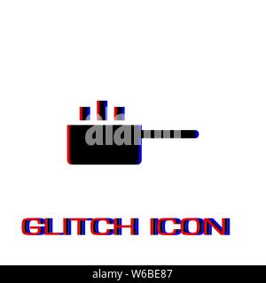 Hot cooking pot icon flat. Simple pictogram - Glitch effect. Vector illustration symbol Stock Vector