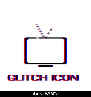 Tv icon flat. Simple pictogram - Glitch effect. Vector illustration symbol Stock Vector