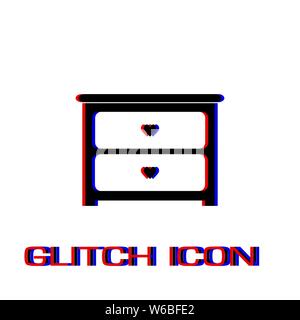Dresser with drawers icon flat. Simple pictogram - Glitch effect. Vector illustration symbol Stock Vector