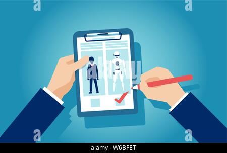 Vector of a businessman making a recruitment choice in favor of artificial intelligence Stock Vector