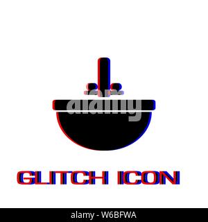 Washbasin icon flat. Simple pictogram - Glitch effect. Vector illustration symbol Stock Vector