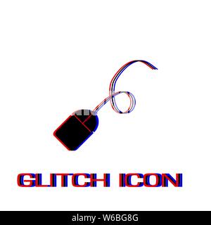 Computer mouse icon flat. Simple pictogram - Glitch effect. Vector illustration symbol Stock Vector