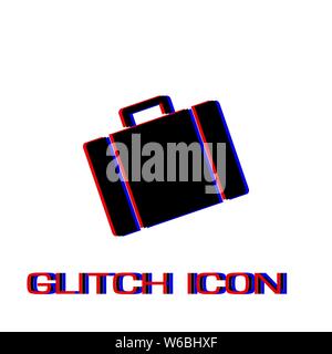 Suitcase icon flat. Simple pictogram - Glitch effect. Vector illustration symbol Stock Vector