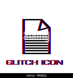 Document icon flat. Simple pictogram - Glitch effect. Vector illustration symbol Stock Vector