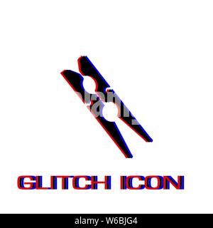 Clothespin icon flat. Simple pictogram - Glitch effect. Vector illustration symbol Stock Vector
