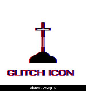 Cross on the grave icon flat. Simple pictogram - Glitch effect. Vector illustration symbol Stock Vector