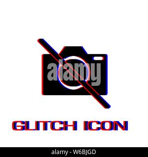 No photo camera icon flat. Simple pictogram - Glitch effect. Vector illustration symbol Stock Vector