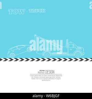 Tow truck concept. Tow truck evacuating the car. Round the clock evacuation of cars. Design can be used as a logo, a poster, advertising, singboard. V Stock Vector