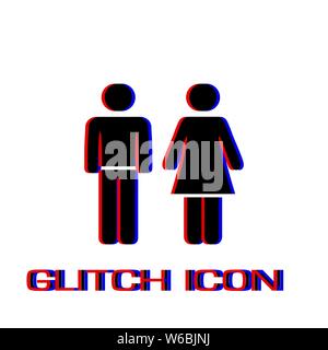 Man and woman icon flat. Simple pictogram - Glitch effect. Vector illustration symbol Stock Vector