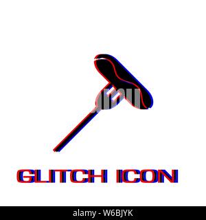 Sausage on fork icon flat. Simple pictogram - Glitch effect. Vector illustration symbol Stock Vector