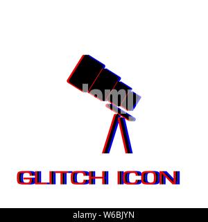Telescope icon flat. Simple pictogram - Glitch effect. Vector illustration symbol Stock Vector