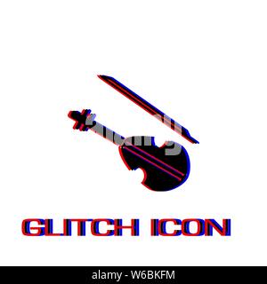 Violin icon flat. Simple pictogram - Glitch effect. Vector illustration symbol Stock Vector