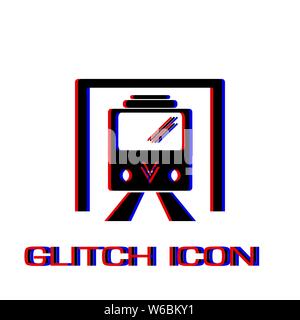 Metro icon flat. Simple pictogram - Glitch effect. Vector illustration symbol Stock Vector