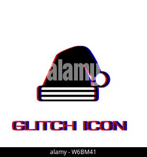 New Year hat icon flat. Simple pictogram - Glitch effect. Vector illustration symbol Stock Vector