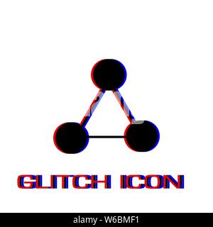 Molecule icon flat. Simple pictogram - Glitch effect. Vector illustration symbol Stock Vector