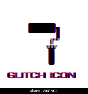 Paint roller icon flat. Simple pictogram - Glitch effect. Vector illustration symbol Stock Vector