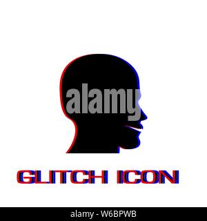 Man's face shape icon flat. Simple pictogram - Glitch effect. Vector illustration symbol Stock Vector