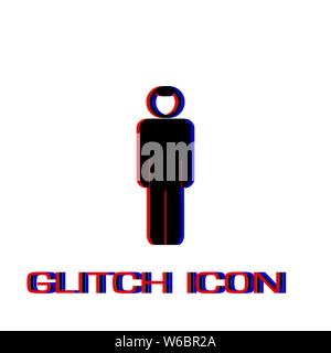 Man icon flat. Simple pictogram - Glitch effect. Vector illustration symbol Stock Vector
