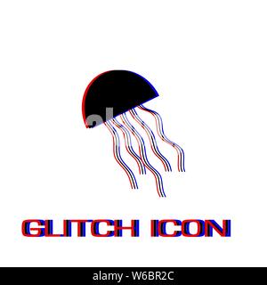 Jellyfish icon flat. Simple pictogram - Glitch effect. Vector illustration symbol Stock Vector